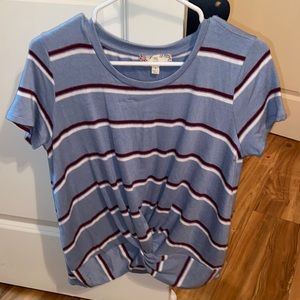 Pink Rose. Large. Blue, white and red striped top